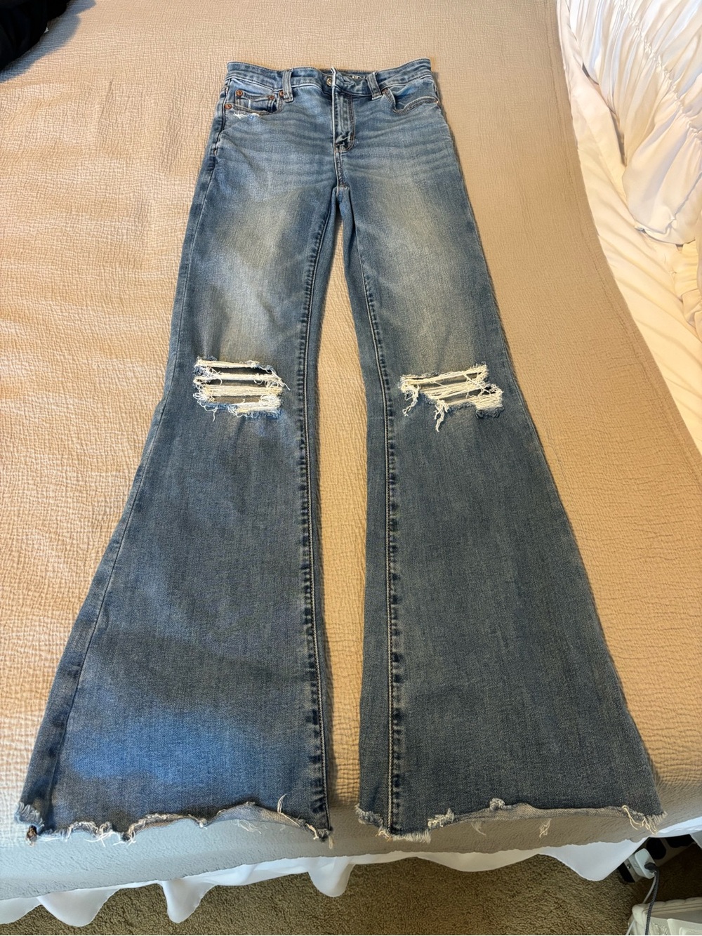 American Eagle Outfitters Distressed Light Blue Flare Jeans